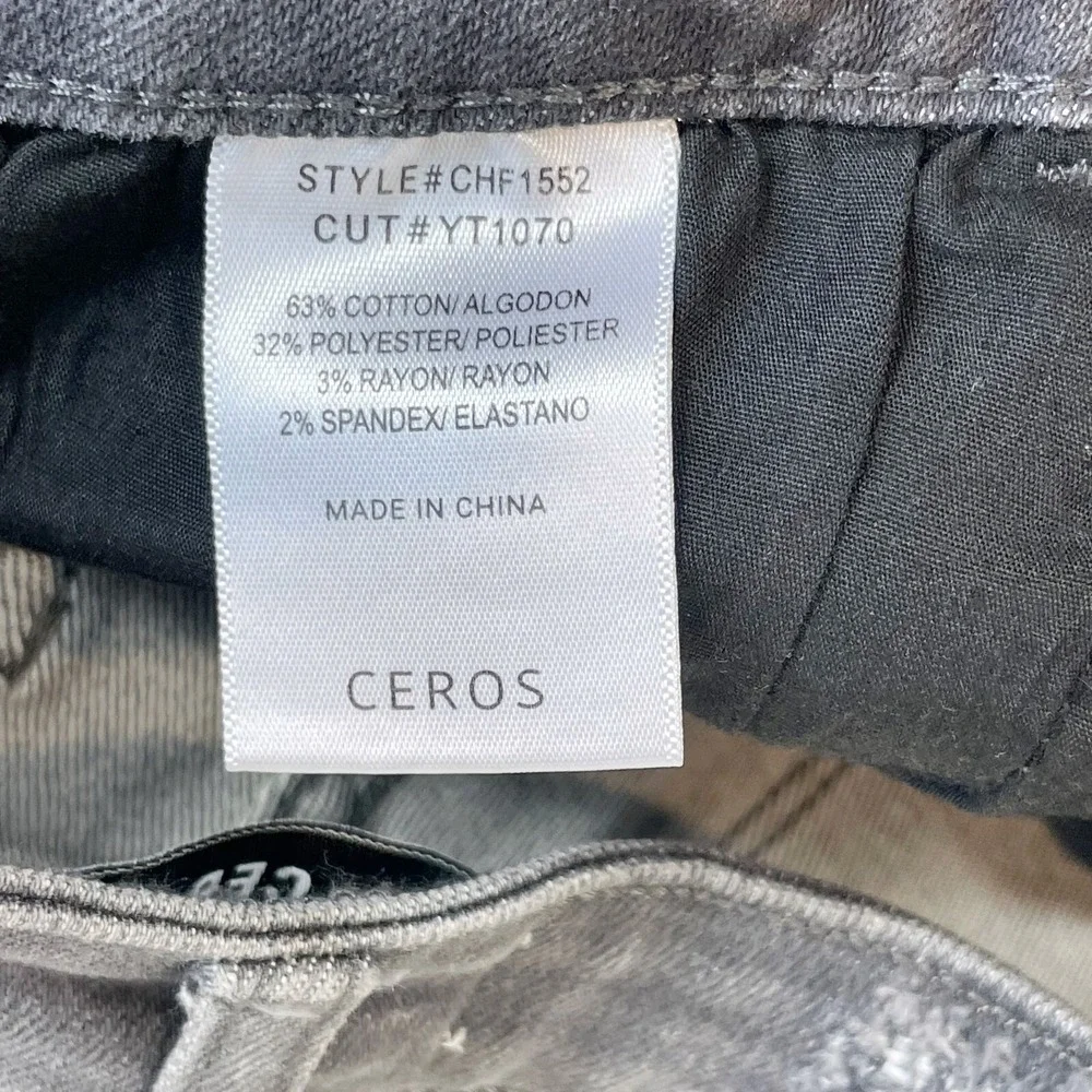 CEROS Womens‎ Super High Rise Flare Jeans Distressed Gray 27 Leather Trim NEW - Picture 8 of 13